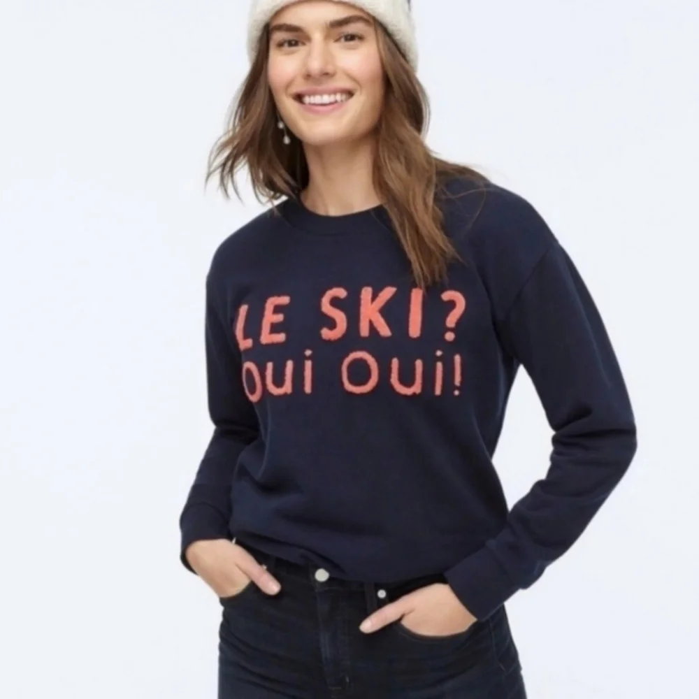 J. Crew Navy Le Ski? Oui Oui Terry Embroidered Crewneck Sweatshirt XXS